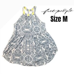 Free People Mimi Halter Tunic Top M Ivory Combo Paisley Boho NWT Linen Blend